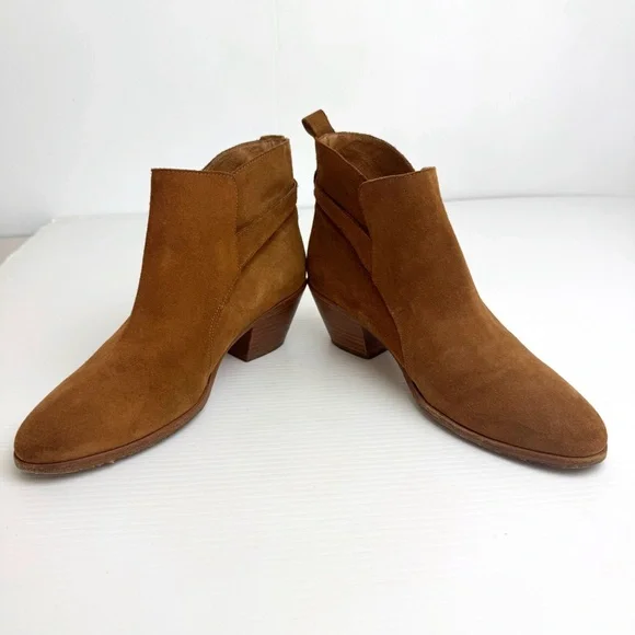 Anthro Comptoir Des Cotonniers camel brown Suede Ankle Boots Tan Heeled Boho 9